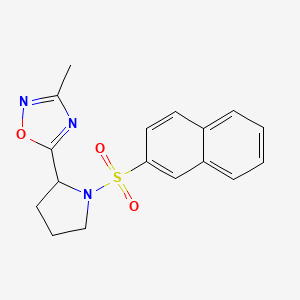 molecular formula C17H17N3O3S B2687194 3-Methyl-5-(1-(naphthalen-2-ylsulfonyl)pyrrolidin-2-yl)-1,2,4-oxadiazole CAS No. 1421458-45-8