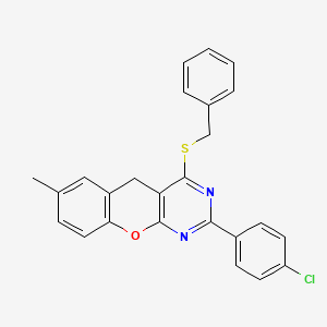 molecular formula C25H19ClN2OS B2687198 4-(benzylthio)-2-(4-chlorophenyl)-7-methyl-5H-chromeno[2,3-d]pyrimidine CAS No. 872208-90-7