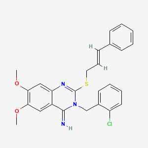 molecular formula C26H24ClN3O2S B2687199 3-[(2-chlorophenyl)methyl]-6,7-dimethoxy-2-[(E)-3-phenylprop-2-enyl]sulfanylquinazolin-4-imine CAS No. 860610-61-3