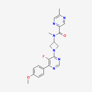 molecular formula C21H21FN6O2 B2687224 N-{1-[5-fluoro-6-(4-methoxyphenyl)pyrimidin-4-yl]azetidin-3-yl}-N,5-dimethylpyrazine-2-carboxamide CAS No. 2380177-79-5