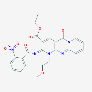 molecular formula C24H21N5O7 B2687245 ethyl 7-(2-methoxyethyl)-6-(2-nitrobenzoyl)imino-2-oxo-1,7,9-triazatricyclo[8.4.0.03,8]tetradeca-3(8),4,9,11,13-pentaene-5-carboxylate CAS No. 534577-84-9