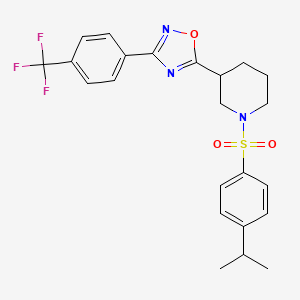 molecular formula C23H24F3N3O3S B2687257 1-[(4-Isopropylphenyl)sulfonyl]-3-{3-[4-(trifluoromethyl)phenyl]-1,2,4-oxadiazol-5-yl}piperidine CAS No. 1019142-44-9