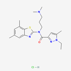 B2687273 N-(3-(dimethylamino)propyl)-N-(5,7-dimethylbenzo[d]thiazol-2-yl)-1-ethyl-5-methyl-1H-pyrazole-3-carboxamide hydrochloride CAS No. 1323589-55-4