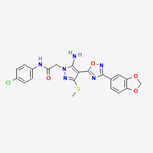 molecular formula C21H17ClN6O4S B2687279 2-[5-amino-4-[3-(1,3-benzodioxol-5-yl)-1,2,4-oxadiazol-5-yl]-3-(methylthio)-1H-pyrazol-1-yl]-N-(4-chlorophenyl)acetamide CAS No. 1019098-52-2