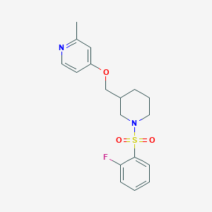 molecular formula C18H21FN2O3S B2687292 4-{[1-(2-Fluorobenzenesulfonyl)piperidin-3-yl]methoxy}-2-methylpyridine CAS No. 2379995-90-9