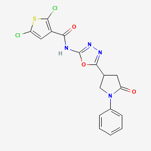 molecular formula C17H12Cl2N4O3S B2687301 2,5-dichloro-N-[5-(5-oxo-1-phenylpyrrolidin-3-yl)-1,3,4-oxadiazol-2-yl]thiophene-3-carboxamide CAS No. 1286711-15-6