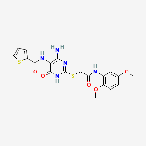 molecular formula C19H19N5O5S2 B2687340 N-(4-amino-2-((2-((2,5-dimethoxyphenyl)amino)-2-oxoethyl)thio)-6-oxo-1,6-dihydropyrimidin-5-yl)thiophene-2-carboxamide CAS No. 868225-62-1