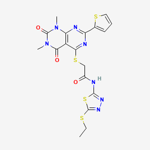 2-((6,8-dimethyl-5,7-dioxo-2-(thiophen-2-yl)-5,6,7,8-tetrahydropyrimido[4,5-d]pyrimidin-4-yl)thio)-N-(5-(ethylthio)-1,3,4-thiadiazol-2-yl)acetamide
