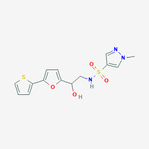 molecular formula C14H15N3O4S2 B2687432 N-{2-hydroxy-2-[5-(thiophen-2-yl)furan-2-yl]ethyl}-1-methyl-1H-pyrazole-4-sulfonamide CAS No. 2320855-50-1