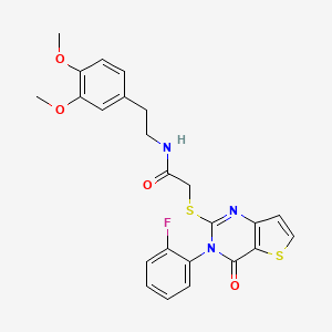 molecular formula C24H22FN3O4S2 B2687512 N-[2-(3,4-dimethoxyphenyl)ethyl]-2-{[3-(2-fluorophenyl)-4-oxo-3,4-dihydrothieno[3,2-d]pyrimidin-2-yl]sulfanyl}acetamide CAS No. 1260936-68-2