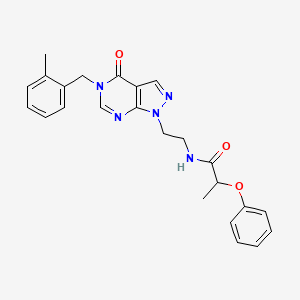 molecular formula C24H25N5O3 B2687523 N-(2-(5-(2-methylbenzyl)-4-oxo-4,5-dihydro-1H-pyrazolo[3,4-d]pyrimidin-1-yl)ethyl)-2-phenoxypropanamide CAS No. 921896-57-3