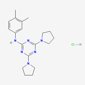 molecular formula C19H27ClN6 B2687532 N-(3,4-dimethylphenyl)-4,6-bis(pyrrolidin-1-yl)-1,3,5-triazin-2-amine hydrochloride CAS No. 1179459-66-5