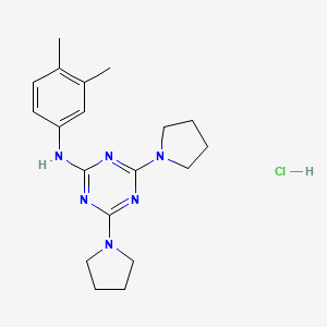 molecular formula C19H27ClN6 B2687532 N-(3,4-dimethylphenyl)-4,6-di(pyrrolidin-1-yl)-1,3,5-triazin-2-amine hydrochloride CAS No. 1179459-66-5