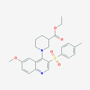 molecular formula C25H28N2O5S B2687553 ethyl 1-[6-methoxy-3-(4-methylbenzenesulfonyl)quinolin-4-yl]piperidine-3-carboxylate CAS No. 866895-06-9