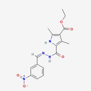molecular formula C17H18N4O5 B2687581 ethyl 2,4-dimethyl-5-{N'-[(1Z)-(3-nitrophenyl)methylidene]hydrazinecarbonyl}-1H-pyrrole-3-carboxylate CAS No. 865615-10-7