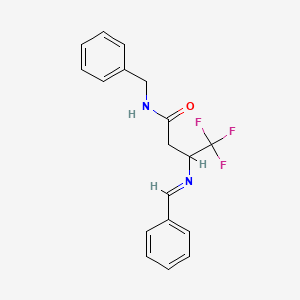 molecular formula C18H17F3N2O B2687593 N-Benzyl-4,4,4-trifluoro-3-[(E)-(phenylmethylidene)amino]butanamide CAS No. 304458-45-5