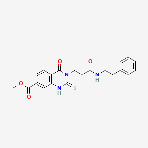 molecular formula C21H21N3O4S B2687668 Methyl 4-oxo-3-(3-oxo-3-(phenethylamino)propyl)-2-thioxo-1,2,3,4-tetrahydroquinazoline-7-carboxylate CAS No. 946329-96-0