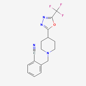 molecular formula C16H15F3N4O B2687753 2-((4-(5-(Trifluoromethyl)-1,3,4-oxadiazol-2-yl)piperidin-1-yl)methyl)benzonitrile CAS No. 1396682-81-7