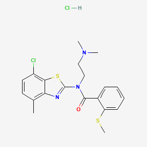 molecular formula C20H23Cl2N3OS2 B2687759 N-(7-CHLORO-4-METHYL-1,3-BENZOTHIAZOL-2-YL)-N-[2-(DIMETHYLAMINO)ETHYL]-2-(METHYLSULFANYL)BENZAMIDE HYDROCHLORIDE CAS No. 1216721-87-7