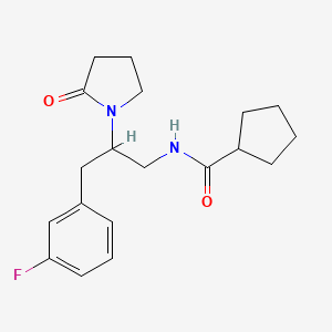 molecular formula C19H25FN2O2 B2687790 N-(3-(3-fluorophenyl)-2-(2-oxopyrrolidin-1-yl)propyl)cyclopentanecarboxamide CAS No. 1421509-51-4