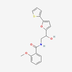 molecular formula C18H17NO4S B2687833 N-{2-hydroxy-2-[5-(thiophen-2-yl)furan-2-yl]ethyl}-2-methoxybenzamide CAS No. 2320855-39-6