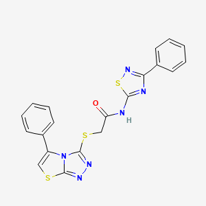 molecular formula C20H14N6OS3 B2687915 N-(3-phenyl-1,2,4-thiadiazol-5-yl)-2-({5-phenyl-[1,2,4]triazolo[3,4-b][1,3]thiazol-3-yl}sulfanyl)acetamide CAS No. 671199-59-0