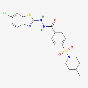 molecular formula C20H21ClN4O3S2 B2687925 N'-(6-chlorobenzo[d]thiazol-2-yl)-4-((4-methylpiperidin-1-yl)sulfonyl)benzohydrazide CAS No. 851980-29-5