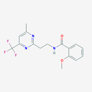 molecular formula C16H16F3N3O2 B2687952 2-methoxy-N-(2-(4-methyl-6-(trifluoromethyl)pyrimidin-2-yl)ethyl)benzamide CAS No. 1396870-60-2