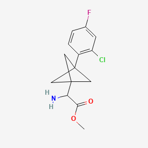 molecular formula C14H15ClFNO2 B2688023 Methyl 2-amino-2-[3-(2-chloro-4-fluorophenyl)-1-bicyclo[1.1.1]pentanyl]acetate CAS No. 2287259-37-2