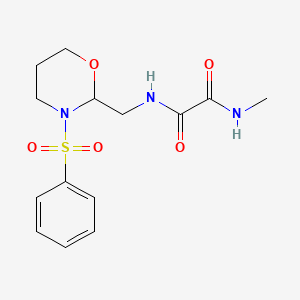 molecular formula C14H19N3O5S B2688026 N'-{[3-(benzenesulfonyl)-1,3-oxazinan-2-yl]methyl}-N-methylethanediamide CAS No. 872881-31-7