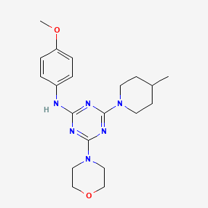 molecular formula C20H28N6O2 B2688058 N-(4-methoxyphenyl)-4-(4-methylpiperidin-1-yl)-6-(morpholin-4-yl)-1,3,5-triazin-2-amine CAS No. 946313-86-6