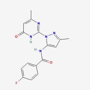 B2688061 4-fluoro-N-(3-methyl-1-(4-methyl-6-oxo-1,6-dihydropyrimidin-2-yl)-1H-pyrazol-5-yl)benzamide CAS No. 1019099-49-0