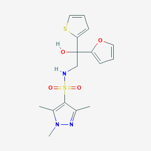 molecular formula C16H19N3O4S2 B2688082 N-(2-(furan-2-yl)-2-hydroxy-2-(thiophen-2-yl)ethyl)-1,3,5-trimethyl-1H-pyrazole-4-sulfonamide CAS No. 2034486-07-0
