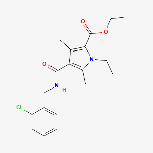 molecular formula C19H23ClN2O3 B2688109 ethyl 4-{[(2-chlorophenyl)methyl]carbamoyl}-1-ethyl-3,5-dimethyl-1H-pyrrole-2-carboxylate CAS No. 863006-17-1