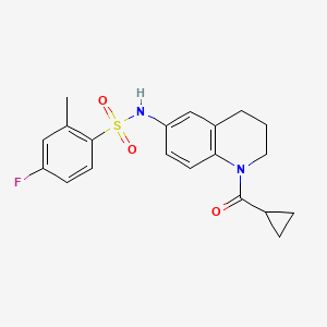 molecular formula C20H21FN2O3S B2688115 N-(1-cyclopropanecarbonyl-1,2,3,4-tetrahydroquinolin-6-yl)-4-fluoro-2-methylbenzene-1-sulfonamide CAS No. 932502-68-6