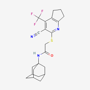 molecular formula C22H24F3N3OS B2688170 N-(adamantan-1-yl)-2-{[3-cyano-4-(trifluoromethyl)-5H,6H,7H-cyclopenta[b]pyridin-2-yl]sulfanyl}acetamide CAS No. 626222-15-9