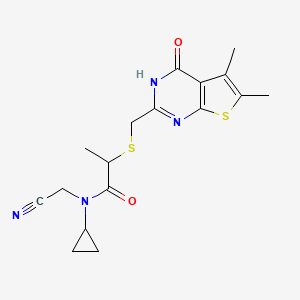 molecular formula C17H20N4O2S2 B2688241 N-(cyanomethyl)-N-cyclopropyl-2-[(5,6-dimethyl-4-oxo-3H-thieno[2,3-d]pyrimidin-2-yl)methylsulfanyl]propanamide CAS No. 1241147-52-3