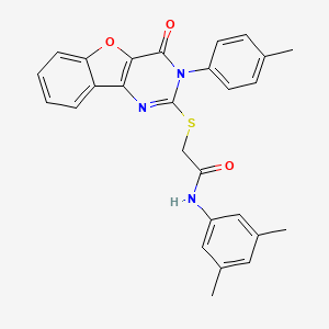 molecular formula C27H23N3O3S B2688287 N-(3,5-dimethylphenyl)-2-((4-oxo-3-(p-tolyl)-3,4-dihydrobenzofuro[3,2-d]pyrimidin-2-yl)thio)acetamide CAS No. 872208-11-2