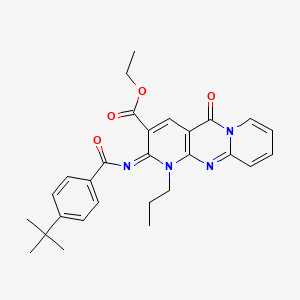 molecular formula C28H30N4O4 B2688291 ethyl 6-(4-tert-butylbenzoyl)imino-2-oxo-7-propyl-1,7,9-triazatricyclo[8.4.0.03,8]tetradeca-3(8),4,9,11,13-pentaene-5-carboxylate CAS No. 534566-27-3