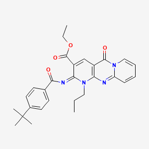 molecular formula C28H30N4O4 B2688291 (Z)-ethyl 2-((4-(tert-butyl)benzoyl)imino)-5-oxo-1-propyl-2,5-dihydro-1H-dipyrido[1,2-a:2',3'-d]pyrimidine-3-carboxylate CAS No. 534566-27-3