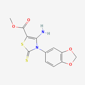 molecular formula C12H10N2O4S2 B2688311 Methyl 4-amino-3-(benzo[d][1,3]dioxol-5-yl)-2-thioxo-2,3-dihydrothiazole-5-carboxylate CAS No. 689772-68-7