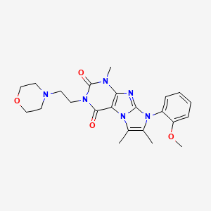 molecular formula C23H28N6O4 B2688312 8-(2-methoxyphenyl)-1,6,7-trimethyl-3-(2-morpholinoethyl)-1H-imidazo[2,1-f]purine-2,4(3H,8H)-dione CAS No. 899383-06-3