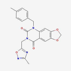 molecular formula C21H18N4O5 B2688323 5-(4-甲基苯甲基)-7-[(3-甲基-1,2,4-噁二唑-5-基)甲基][1,3]二噁杂环[4,5-g]喹唑-6,8(5H,7H)-二酮 CAS No. 1031633-89-2
