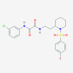 molecular formula C21H23ClFN3O4S B2688350 N'-(3-chlorophenyl)-N-{2-[1-(4-fluorobenzenesulfonyl)piperidin-2-yl]ethyl}ethanediamide CAS No. 898415-12-8