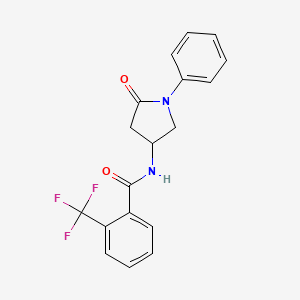 molecular formula C18H15F3N2O2 B2688361 N-(5-oxo-1-phenylpyrrolidin-3-yl)-2-(trifluoromethyl)benzamide CAS No. 896362-10-0