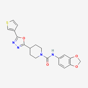 molecular formula C19H18N4O4S B2688364 N-(2H-1,3-BENZODIOXOL-5-YL)-4-[5-(THIOPHEN-3-YL)-1,3,4-OXADIAZOL-2-YL]PIPERIDINE-1-CARBOXAMIDE CAS No. 1448076-21-8