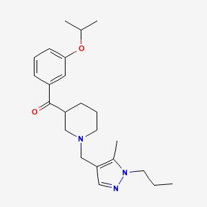molecular formula C23H33N3O2 B2688405 (3-Isopropoxyphenyl)(1-((5-methyl-1-propyl-1H-pyrazol-4-yl)methyl)piperidin-3-yl)methanone 