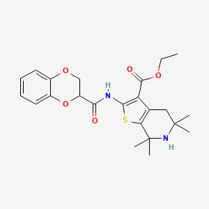 molecular formula C23H28N2O5S B2688413 ethyl 2-(2,3-dihydro-1,4-benzodioxine-2-amido)-5,5,7,7-tetramethyl-4H,5H,6H,7H-thieno[2,3-c]pyridine-3-carboxylate CAS No. 864860-38-8