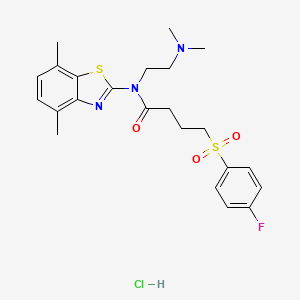 molecular formula C23H29ClFN3O3S2 B2688449 N-(2-(dimethylamino)ethyl)-N-(4,7-dimethylbenzo[d]thiazol-2-yl)-4-((4-fluorophenyl)sulfonyl)butanamide hydrochloride CAS No. 1215765-35-7