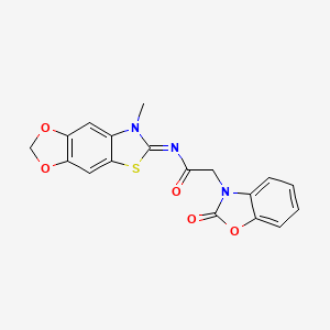 molecular formula C18H13N3O5S B2688570 N-(7-methyl-[1,3]dioxolo[4,5-f][1,3]benzothiazol-6-ylidene)-2-(2-oxo-1,3-benzoxazol-3-yl)acetamide CAS No. 1173634-62-2